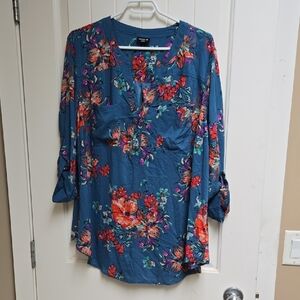 Torrid Blue Floral Blouse